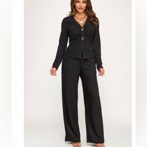 #284 black gold button top and pants set